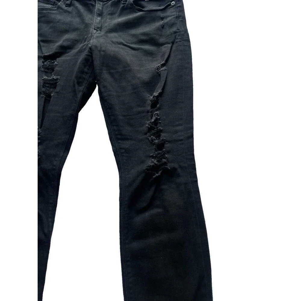 Express Women’s Black Jeans Size 12 Mid Rise Legging Distressed Stretch